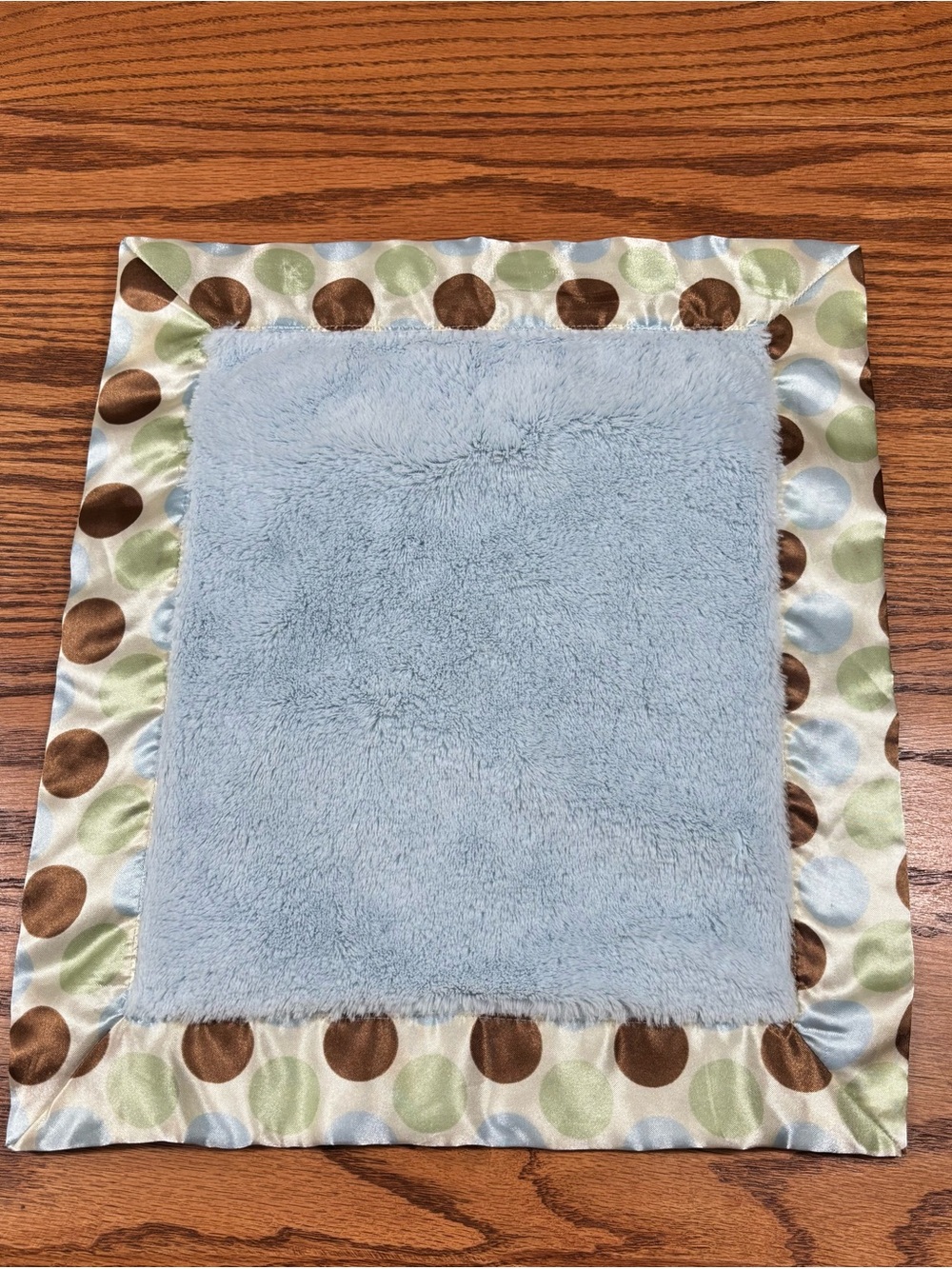 BLANKETS & BEYOND Polka Dot Satin Trim Security Blanket Lovey Brown Blue